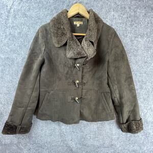 Wilsons Leather‎ Jacket Womens Medium Brown Faux Suede Furry Toggle 90s Y2K